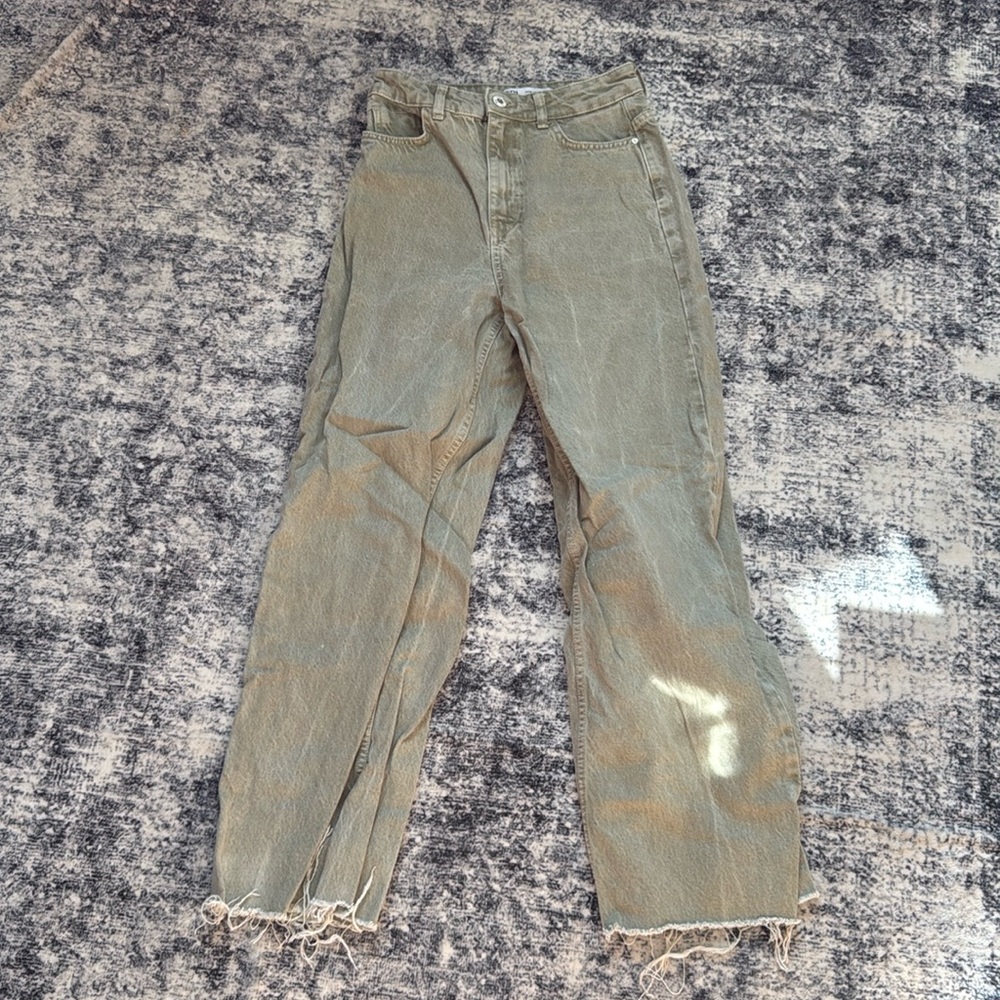 Zara Green High Rise Straight Leg Jeans